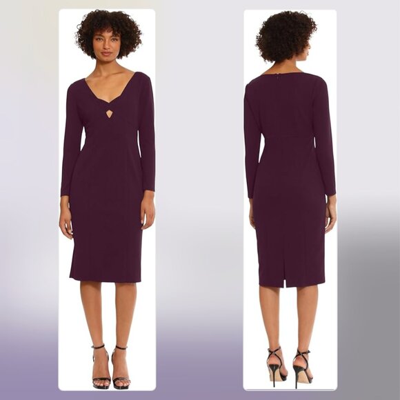 NWT Donna Morgan Luxe Plum Cut Out Neckline Crepe Dress - Size 0 - Picture 3 of 4